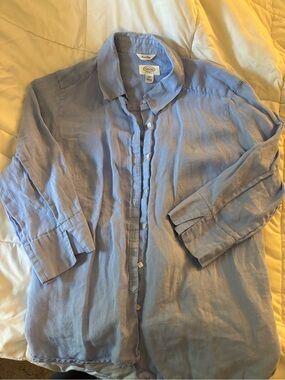 Talbots Pale Blue Relaxed Irish Linen Button-Down Shirt